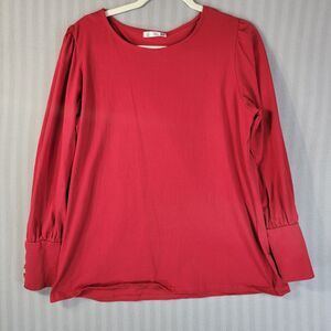 dorose womens top red size XL long sleeve button trimmed cuffs jersey stretch